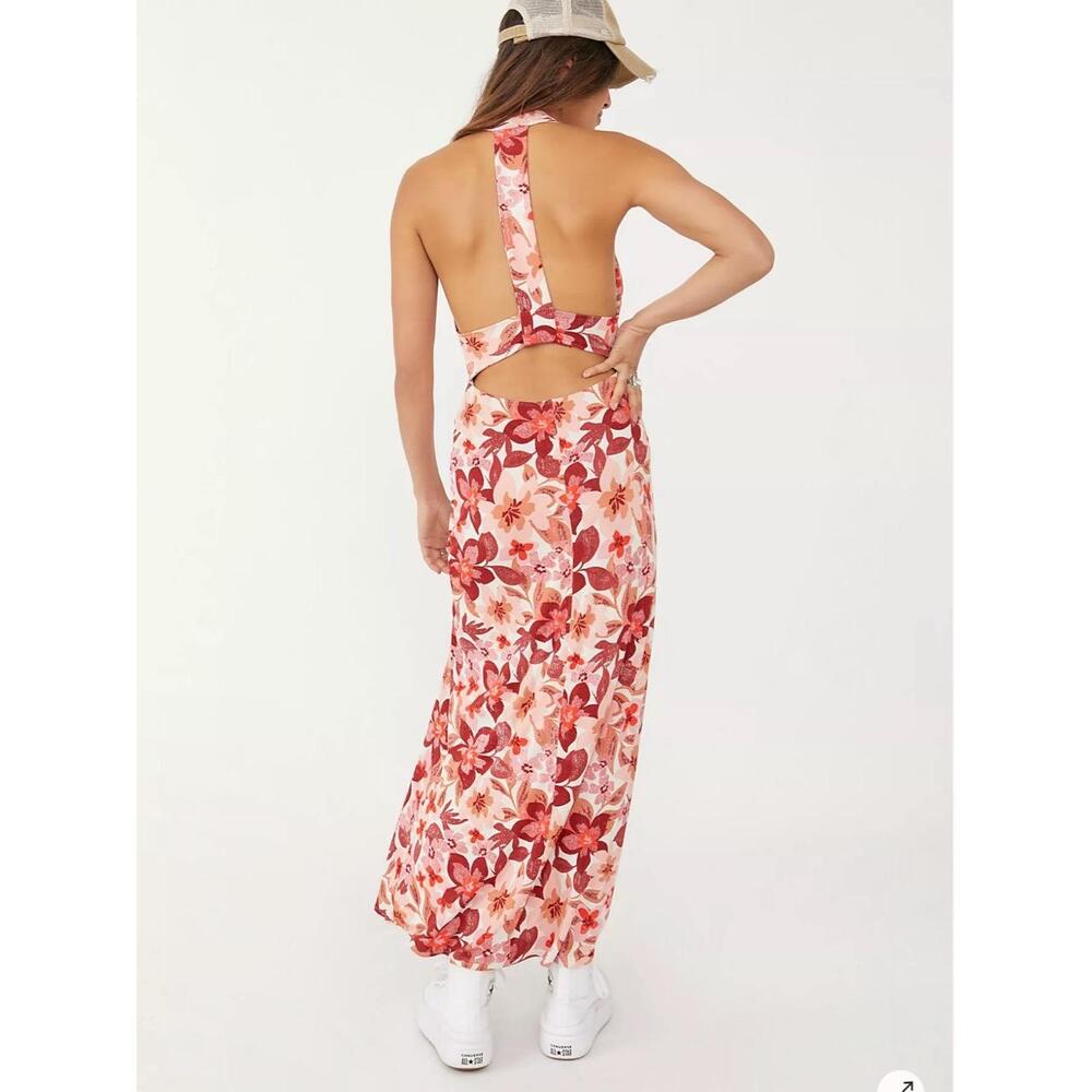Free People Mimi Tropical Floral Dress High Slit Open Back Maxi Large - Picture 2 of 16